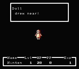 Ninten fights a living doll, in what is totally not a reference to the subject matter of this rant EarthBound Beginnings screenshot